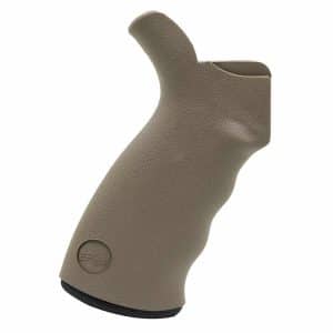 Beige ergonomic handgun grip with textured rubber surface and black base.