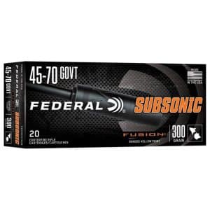 Box of Federal Subsonic .45-70 Govt rifle ammunition, Fusion bonded hollow point, 300 grain, 20 rounds
