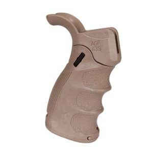 Beige ergonomic pistol grip with textured finger grooves and a curved top extension, labeled AGF 43S