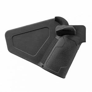 Black adjustable smartphone holder with textured grip and clamping arm