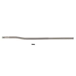 Long metal rod with a gentle bend at the left end and a straight shaft to the right, resting on a white background; a small black piece sits below.