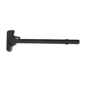Horizontal metal door bolt with a long sliding bar and left-mounted plate, used to secure a door by sliding the bar into a strike.