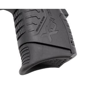 Close-up of a black cordless drill handle with a textured grip and 'Made in Germany' marking visible on the body.