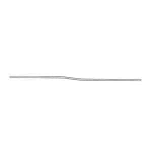 Thin stainless steel wire with a gentle bend, laid horizontally on a white background.