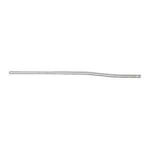 Flexible stainless steel guidewire with a curved tip, used for catheter insertion in medical procedures.
