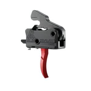 Close-up of a gray bicycle trigger shifter with a red lever on a white background.