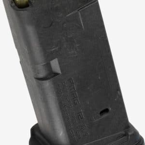 Detachable pistol magazine loaded with brass cartridges visible at the top (ready to insert into a semi-automatic pistol).