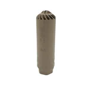 Beige cylindrical cutting tool with multiple helical flutes at the tip.