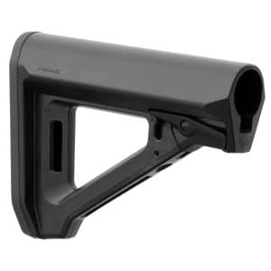 Close-up of a black textured firearm frame with a rounded barrel opening on the right side.