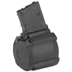 Detachable black rifle magazine with a visible base plate and 7.62×51 markings on the side