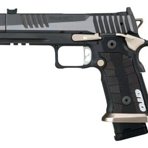 Side view of a SIG Sauer P211 semi-automatic pistol with a gray slide and textured black grip, shown against a white background.