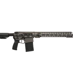 Black semi-automatic rifle with a long Picatinny handguard and detachable magazine