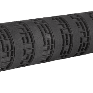 Black plastic cylindrical connector with ribbed, interlocking sections.