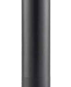 Tall, matte black cylindrical cosmetic tube standing upright against a white background.