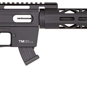 Black semi-automatic rifle shown in profile with a long barrel, modular handguard, and pistol grip.