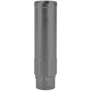 Tall, matte-gray cylindrical object with a knurled bottom grip and threaded base cap; appears to be a rugged connector or housing component.