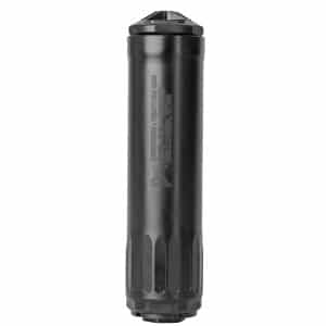 Close-up of a black metal cylindrical tool with a knurled, grooved grip and a hexagonal top cap by the end.