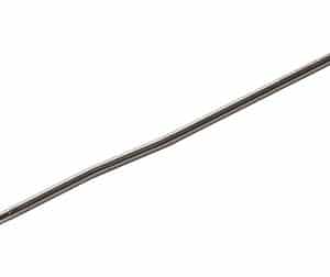 Long stainless steel rod diagonally across a white background.