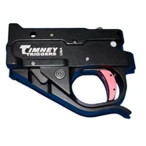 Timney Triggers USA drop-in rifle trigger assembly, black with a pink trigger shoe.