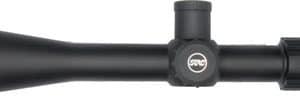Black riflescope with adjustment turrets and eyepiece for firearm aiming (scope body ready for mounting)