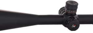 Rifle scope with adjustable windage/elevation turrets and large objective lens for long-range aiming