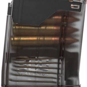 Loaded handgun magazine with visible cartridges and a brown baseplate