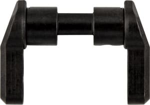 Black dumbbell with a short cylindrical grip and weight plates on both ends, used for strength training