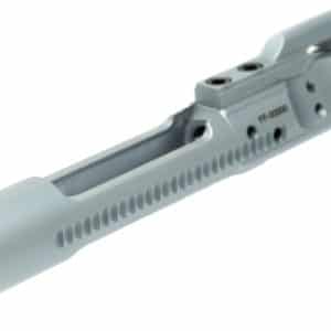 AR-15 style upper receiver with handguard and muzzle, shown from the front-left.