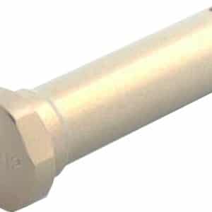 Metal bolt with a hexagonal head and smooth cylindrical shaft.