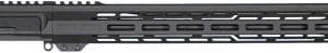 Side view of a black AR-style rifle handguard with M-LOK slots and a top Picatinny rail, shown with a slim mounted barrel