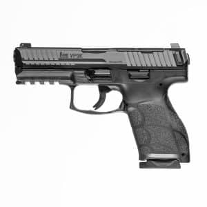 Side view of a semi-automatic handgun with textured grip and accessory rail, facing left, showing 'VP9K' marking.