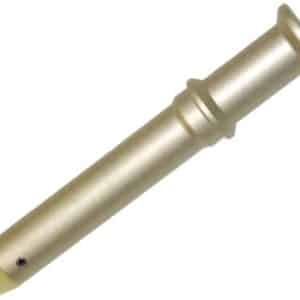 Gold-colored cylindrical metal pin with a flared end and a small hole near the tip, likely a fastener or pin component.