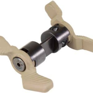 Three-beamed beige plastic clamp around a black pivot, forming a small joint.
