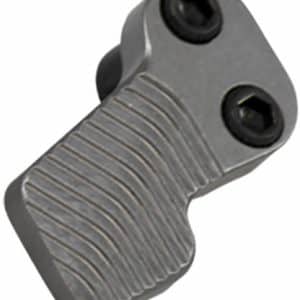 Two-screw metal clamp with a ribbed grip surface, used to secure or adjust a component.