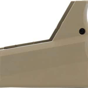 Beige plastic handheld staple gun viewed from the side.