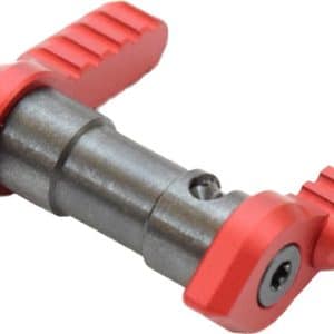 Double-ended metal shaft with red plastic grips on each end, a small clamp/holder component.