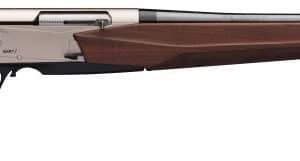 Lever-action hunting rifle with a wooden stock and long metal barrel in profile view.