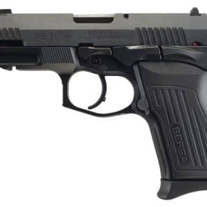 Left-side view of a black semi-automatic pistol with a textured grip and visible trigger guard (likely a Bersa TP9c). I**