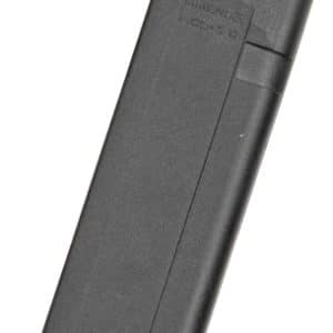 Dark gray curved handgun magazine (ammo clip) for a semi-automatic pistol.