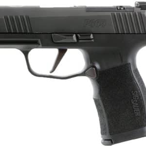 Black Sig Sauer P365 semi-automatic pistol shown in profile with textured grip