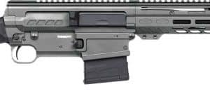 Semi-automatic rifle with adjustable stock, pistol grip, detachable magazine, and long rail system.