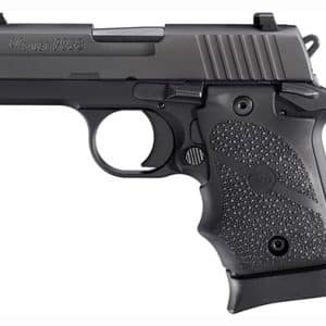 Sig Sauer P238 semi-automatic pistol in black with a textured grip, side view