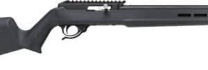 Black semi-automatic rifle with a synthetic stock and long barrel shown in profile.