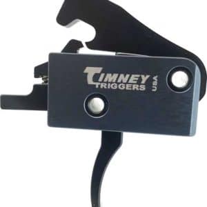 Timney Triggers firearm trigger module in black metal with lever and branding for rifle use.