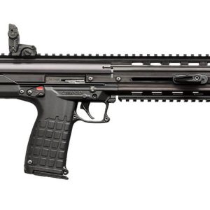 Long-barreled semi-automatic rifle with a pistol grip, Picatinny rail, and adjustable stock shown from the side