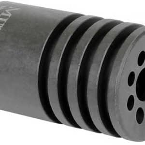 Cylindrical metal valve component with stacked grooves and a perforated face end.