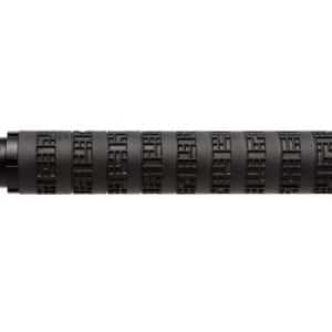 Black knurled cylindrical grip with a metal connector on the left end