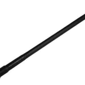 Long black cylindrical rod with a slightly thicker end, lying diagonally across the image