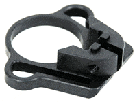 Black scope ring mount with clamp for attaching a rifle scope to a firearm