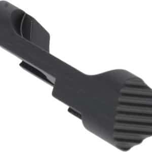 Black plastic adjustment knob with a textured, ribbed grip for easy turning